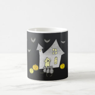 Halloween House, Black Cats, Bats, Pumpkins Coffee Mug