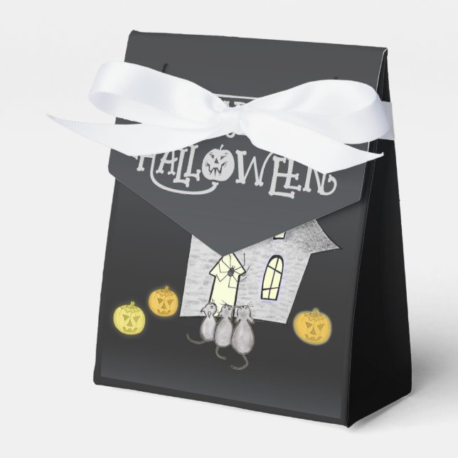 Halloween House, Black Cats, Bats, Pumpkins Favour Box (Front Side)
