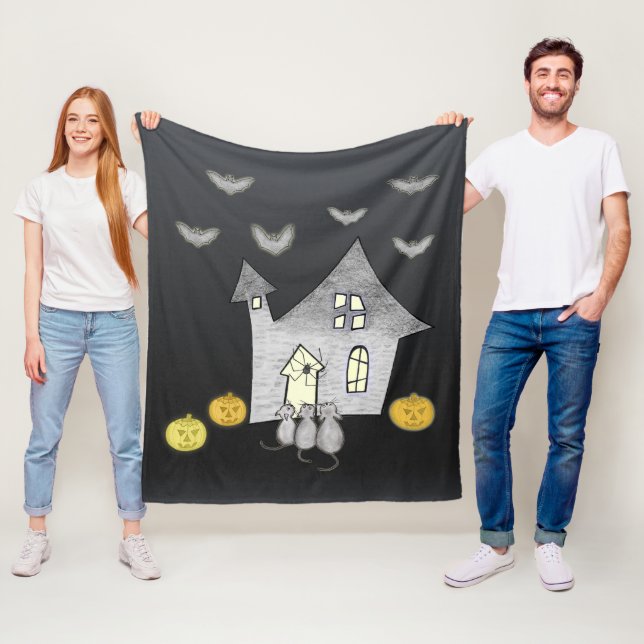 Halloween House, Black Cats, Bats, Pumpkins Fleece Blanket (In Situ)