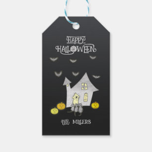 Halloween House, Black Cats, Bats, Pumpkins Gift Tags