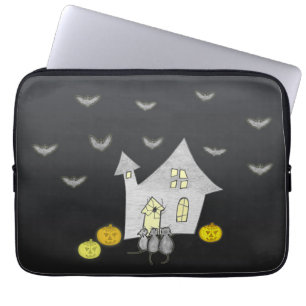 Halloween House, Black Cats, Bats, Pumpkins Laptop Sleeve