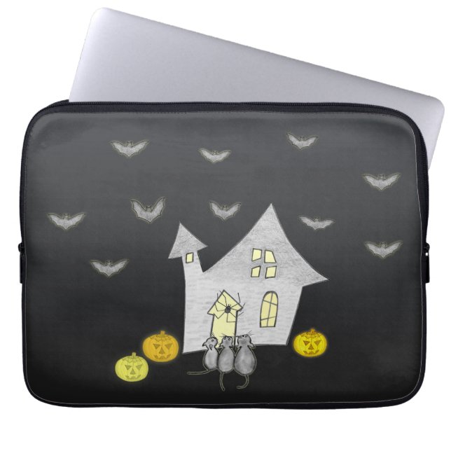 Halloween House, Black Cats, Bats, Pumpkins Laptop Sleeve (Front)