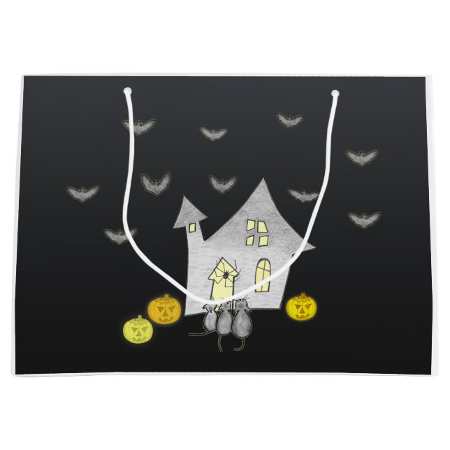Halloween House, Black Cats, Bats, Pumpkins Large Gift Bag (Front)