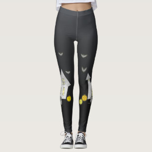 Halloween House, Black Cats, Bats, Pumpkins Leggings