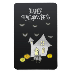 Halloween House, Black Cats, Bats, Pumpkins Magnet