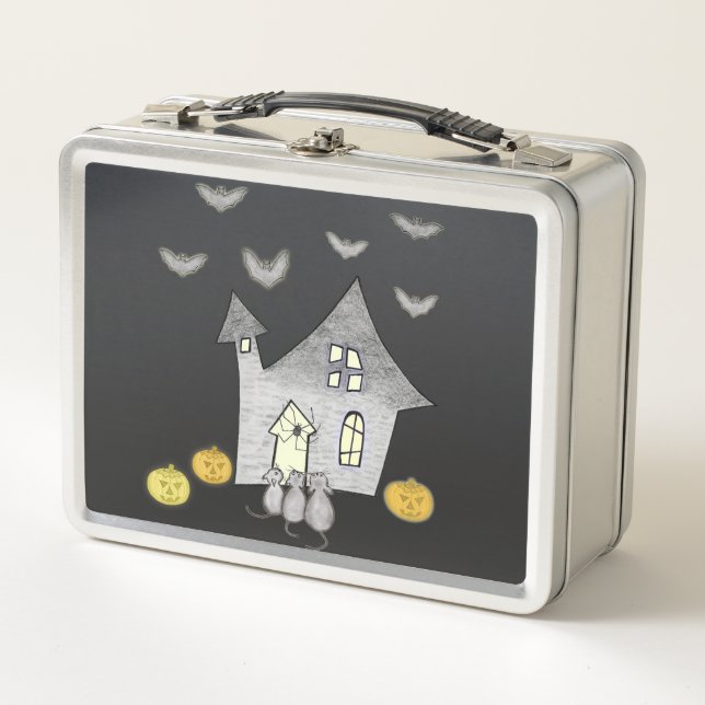 Halloween House, Black Cats, Bats, Pumpkins Metal Lunch Box (Front)