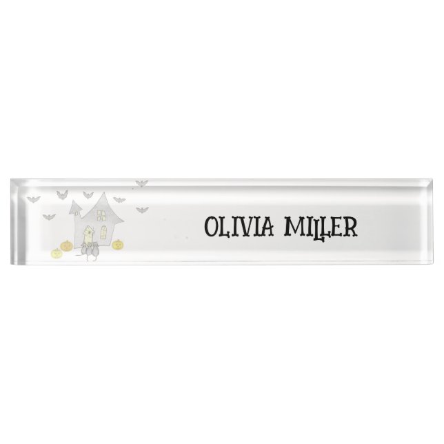 Halloween House, Black Cats, Bats, Pumpkins Nameplate (Front)
