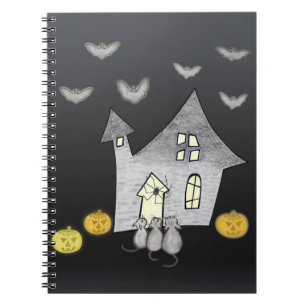Halloween House, Black Cats, Bats, Pumpkins Notebook