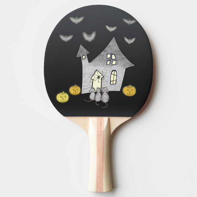 Halloween House, Black Cats, Bats, Pumpkins Ping Pong Paddle (Front)