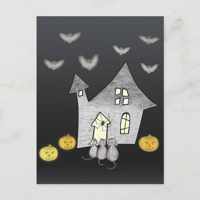Halloween House, Black Cats, Bats, Pumpkins Postcard (Front)