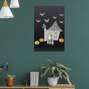 Halloween House, Black Cats, Bats, Pumpkins Poster