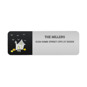 Halloween House, Black Cats, Bats, Pumpkins Return Address Label