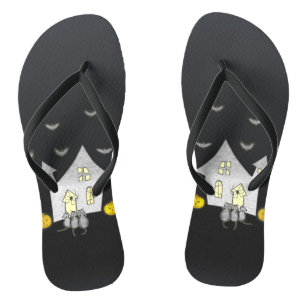 Halloween House, Black Cats, Bats, Pumpkins Thongs