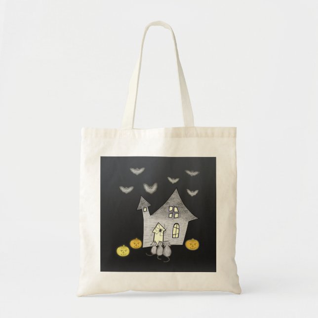 Halloween House, Black Cats, Bats, Pumpkins Tote Bag (Front)