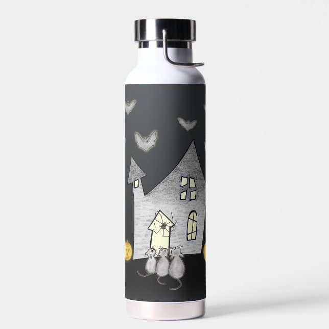 Halloween House, Black Cats, Bats, Pumpkins Water Bottle (Left)