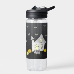 Halloween House, Black Cats, Bats, Pumpkins Water Bottle