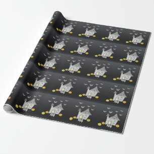 Halloween House, Black Cats, Bats, Pumpkins Wrapping Paper