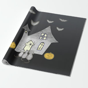 Halloween House, Black Cats, Bats, Pumpkins Wrapping Paper