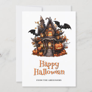 Halloween House Pumpkins Ghost Card