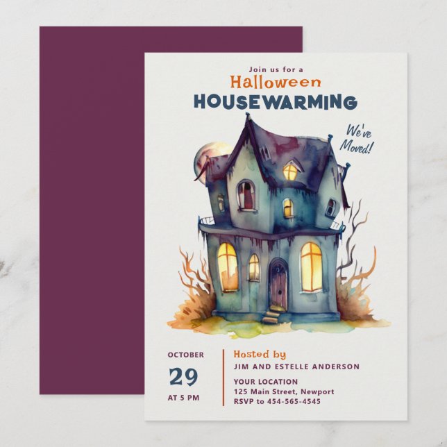 Halloween House Warming Haunted Home Watercolor Invitation (Front/Back)