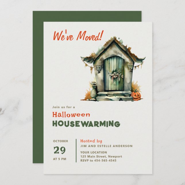 Halloween House Warming Monster Digs Watercolor Invitation (Front/Back)