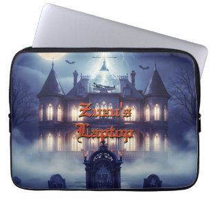 Halloween House With Frankie, Dark Blue Laptop Sleeve