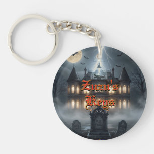 Halloween House With Frankie, Dark Grey Key Ring