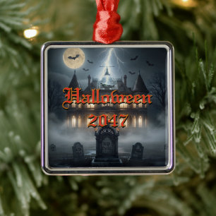 Halloween House With Frankie, Dark Grey Metal Ornament
