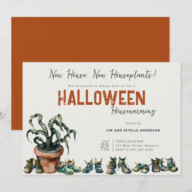 Halloween Housewarming New Home Shoes Terracotta Invitation (Front/Back)