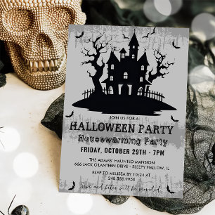 Halloween Housewarming Party Grey Halloween Party  Invitation