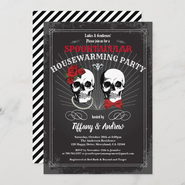Halloween housewarming party invitation. Black red Invitation (Front/Back)