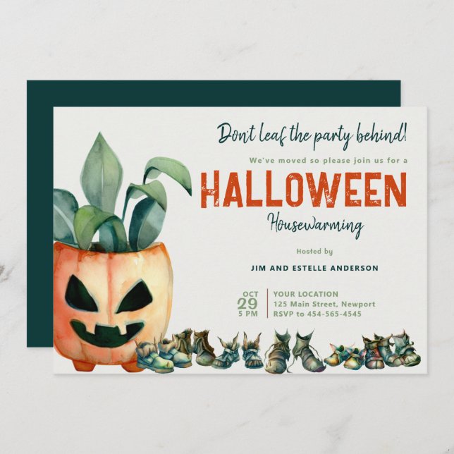 Halloween Housewarming Party Pumpkin Plant Shoes Invitation (Front/Back)
