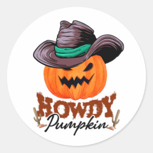 Halloween Howdy Pumpkin Cowboy Birthday Classic Round Sticker