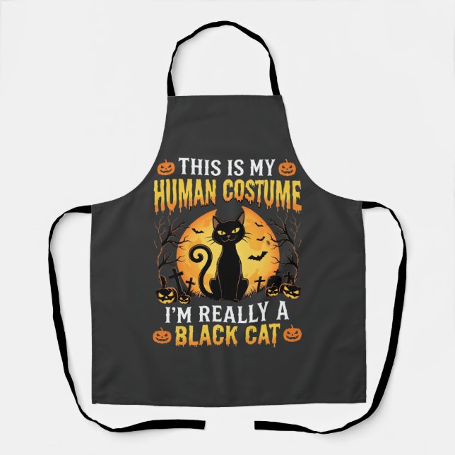 Halloween Human Costume Black Cat Graveyard Apron (Front)