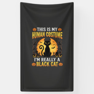 Halloween Human Costume Black Cat Graveyard Banner