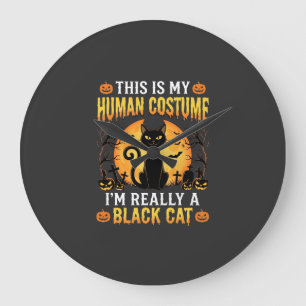 Halloween Human Costume Black Cat Graveyard Large Clock