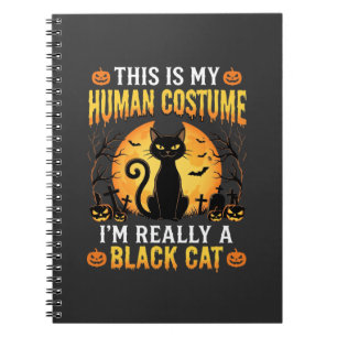 Halloween Human Costume Black Cat Graveyard Notebook