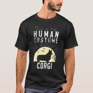 Halloween Human Costume Corgi Pembroke Moon Silhou T-Shirt