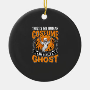 Halloween Human Costume Ghost Skeleton Graphic Ceramic Ornament