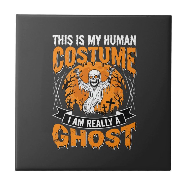 Halloween Human Costume Ghost Skeleton Graphic Ceramic Tile (Front)