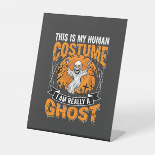Halloween Human Costume Ghost Skeleton Graphic Pedestal Sign