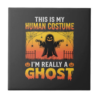 Halloween Human Costume Ghost Vintage Ceramic Tile