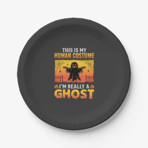 Halloween Human Costume Ghost Vintage Paper Plate