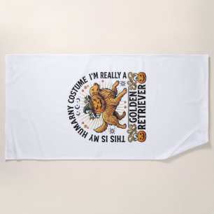 Halloween Human Costume Golden Retriever Pumpkin W Beach Towel
