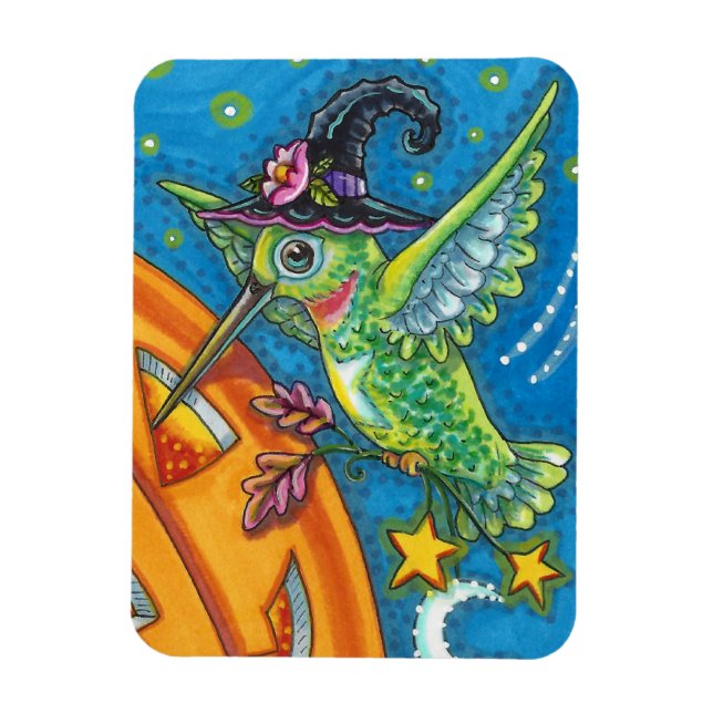 HALLOWEEN HUMMINGBIRD & JACK O LANTERN WHIMSY MAGN MAGNET (Vertical)