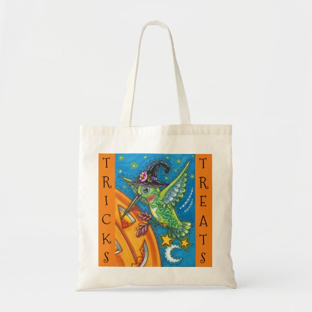 HALLOWEEN HUMMINGBIRD, JACK PUMPKIN TRICK OR TREAT TOTE BAG (Front)