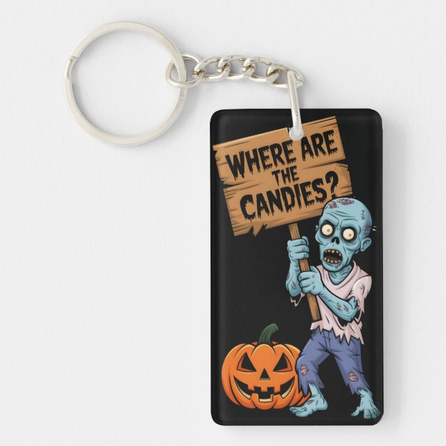 Halloween Humor Zombie Bonbons Key Ring (Front)