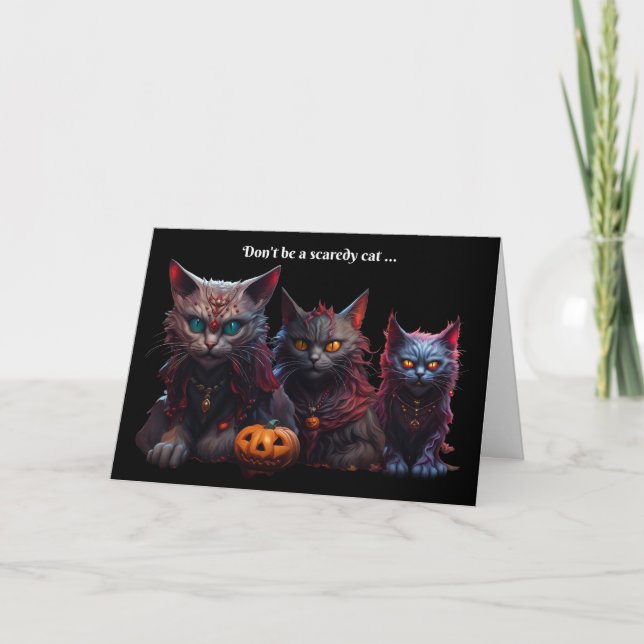 Halloween Humourous Scary Cat Vampires with Glowin Card (Front)