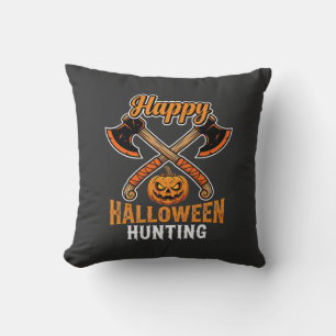 Halloween Hunting Crossed Axes Jack O Lantern Cushion