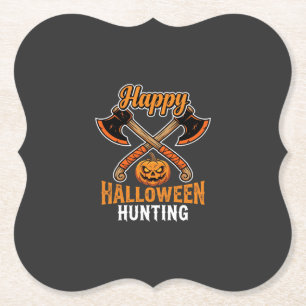 Halloween Hunting Crossed Axes Jack O Lantern Paper Coaster